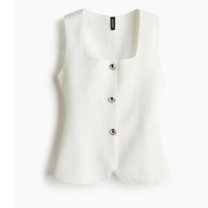 H&M White Textured Sleeveless Top